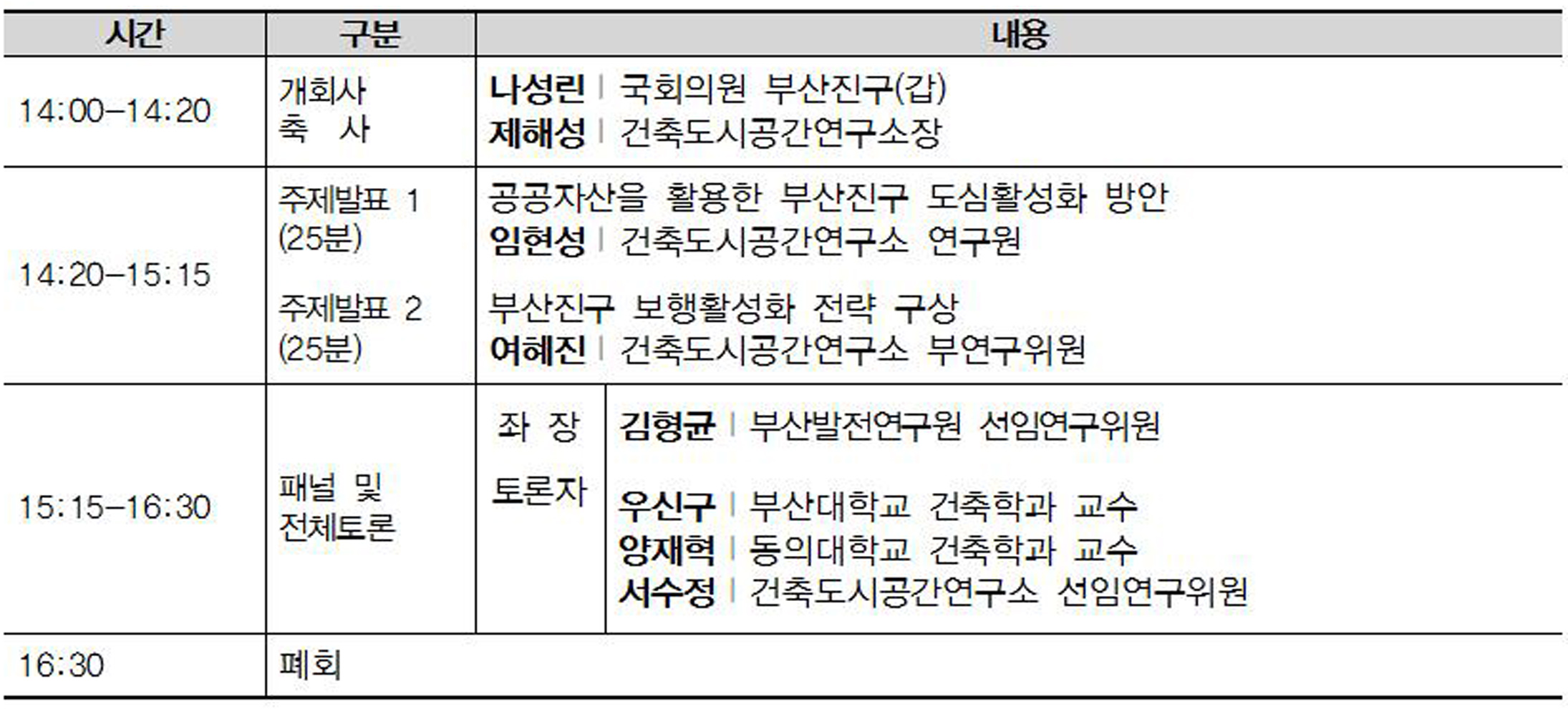 부산진구 도심활성화를 위한 정책 세미나 프로그램에 관한 내용입니다. 자세한 내용은 아래의 글을 확인해주세요